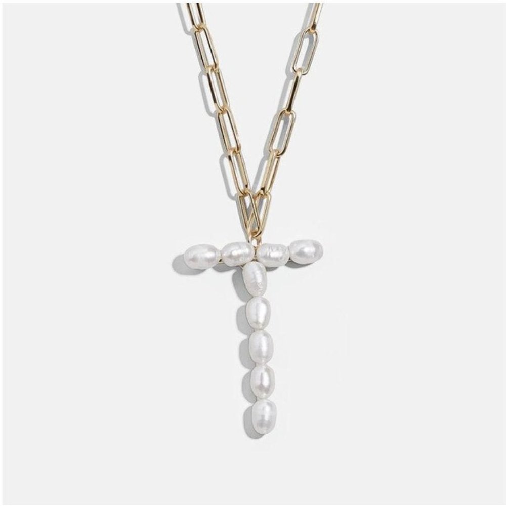Pearl Letter "T" Initial Paperclip Name Necklace
